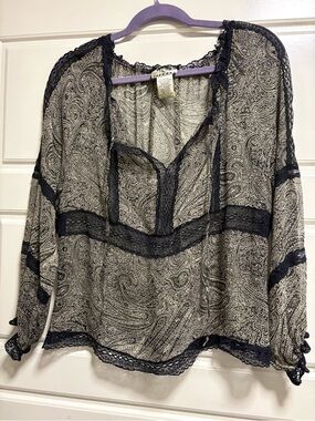 ice Vintage Y2K 100%Silk Boho Peasant Blouse Paisley Pattern Size Large